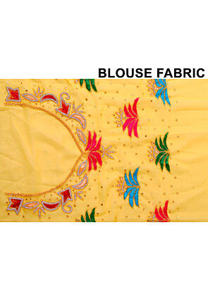 Hand Embroidered Georgette Scalloped Saree in Yellow