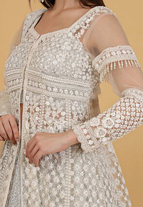 Hand Embroidered Georgette Silk Lehenga in Silver