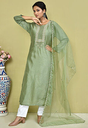 Hand Embroidered Georgette Silk Pakistani Suit in Green