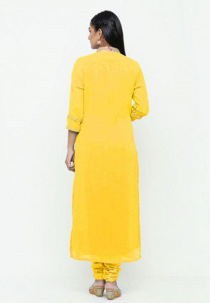 Hand Embroidered Georgette Straight Suit in Mustard