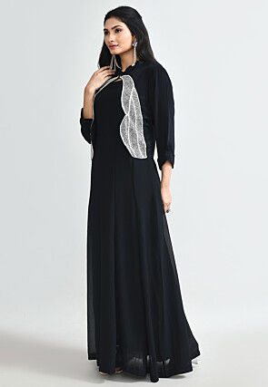 Hand Embroidered Gerorgette Abaya Style Suit in Black