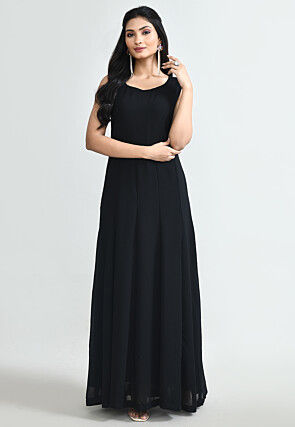 Hand Embroidered Gerorgette Abaya Style Suit in Black