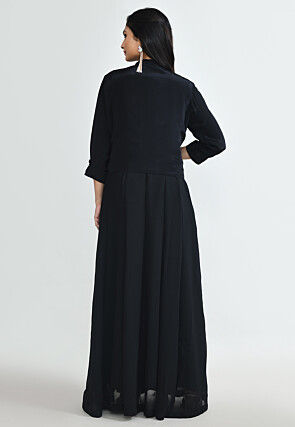 Hand Embroidered Gerorgette Abaya Style Suit in Black