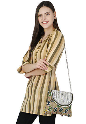 Hand Embroidered Jute Clutch Bag in Beige