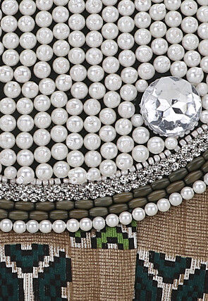 Hand Embroidered Jute Clutch Bag in Beige