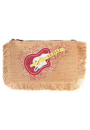 Hand Embroidered Jute Sling Bag in Beige
