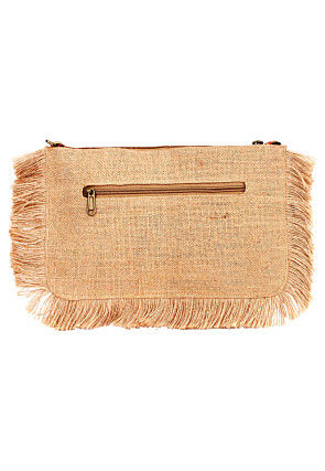 Hand Embroidered Jute Sling Bag in Beige