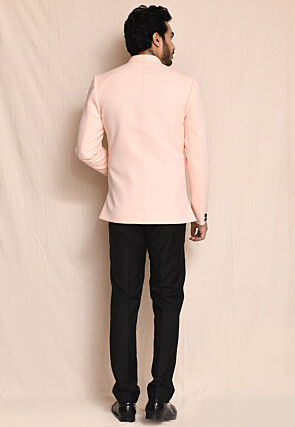 Hand Embroidered Leather Bandhgala in Peach