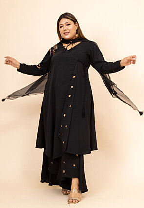 Hand Embroidered Pure Crepe Pakistani Suit in Black