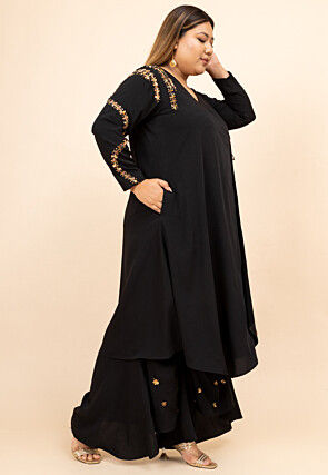 Hand Embroidered Pure Crepe Pakistani Suit in Black
