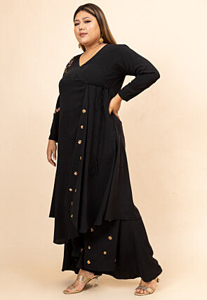 Hand Embroidered Pure Crepe Pakistani Suit in Black