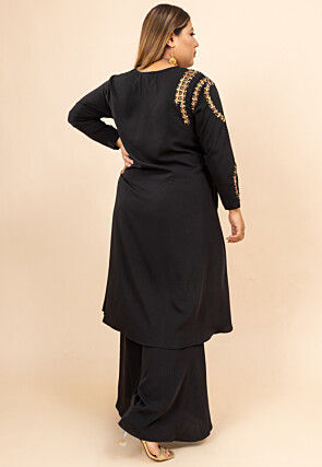 Hand Embroidered Pure Crepe Pakistani Suit in Black