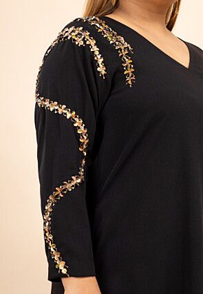 Hand Embroidered Pure Crepe Pakistani Suit in Black