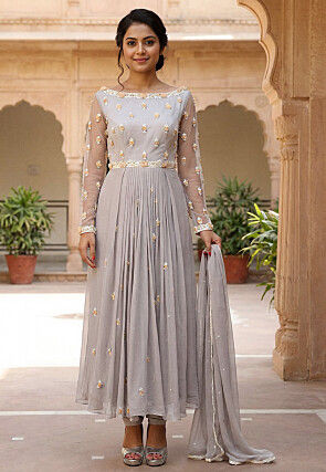 grey indian long dress - Designer - Salwar Kameez: Buy Designer Suits for Women Online long net frock design