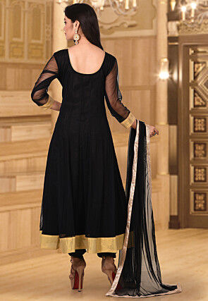 Hand Embroidered Net Anarkali Suit in Black