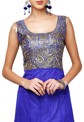 Hand Embroidered Net Anarkali Suit in Blue