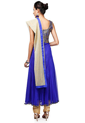 Hand Embroidered Net Anarkali Suit in Blue