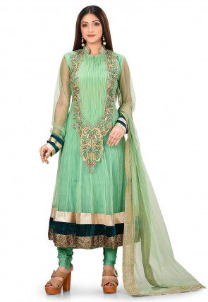 Hand Embroidered Net Anarkali Suit in Sea Green