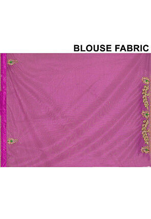 Hand Embroidered Net Saree in Magenta