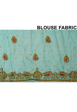 Hand Embroidered Net Saree in Sea Green