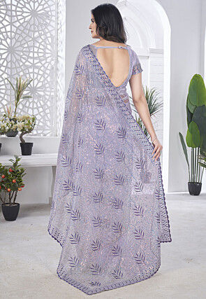 Hand Embroidered Net Scalloped Saree in Light Purple