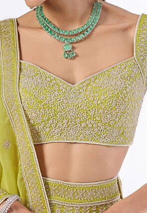 Hand Embroidered Organza Lehenga in Light Green
