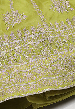 Hand Embroidered Organza Lehenga in Light Green