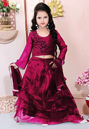 Hand Embroidered Organza Lehenga in Maroon