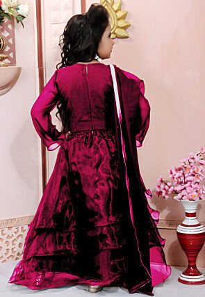 Hand Embroidered Organza Lehenga in Maroon