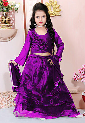 Hand Embroidered Organza Lehenga in Purple