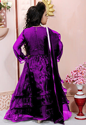 Hand Embroidered Organza Lehenga in Purple