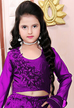 Hand Embroidered Organza Lehenga in Purple