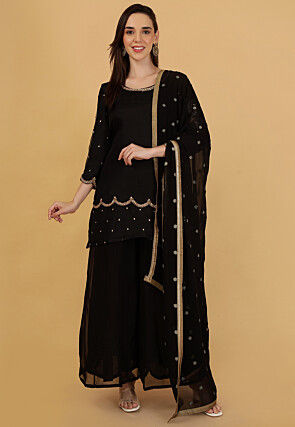 Hand Embroidered Organza Pakistani Suit in Black