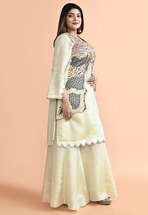 Hand Embroidered Organza Pakistani Suit in Cream