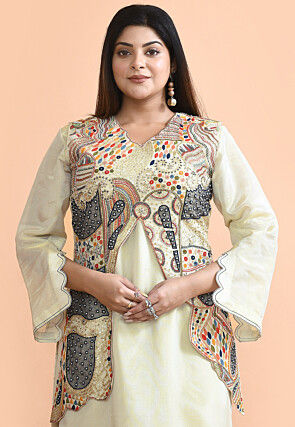 Hand Embroidered Organza Pakistani Suit in Cream