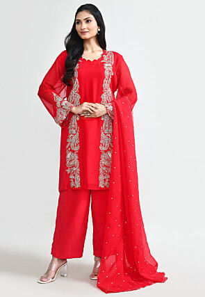 Hand Embroidered Organza Pakistani Suit in Fuchsia