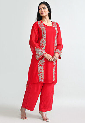 Hand Embroidered Organza Pakistani Suit in Fuchsia