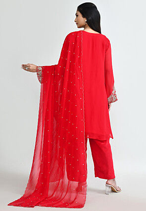 Hand Embroidered Organza Pakistani Suit in Fuchsia