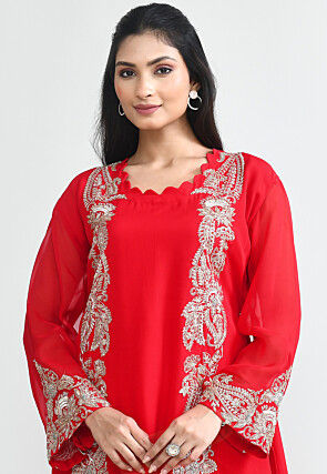 Hand Embroidered Organza Pakistani Suit in Fuchsia