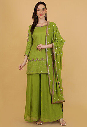 Hand Embroidered Organza Pakistani Suit in Green