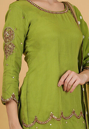 Hand Embroidered Organza Pakistani Suit in Green