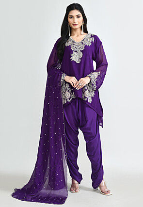 Hand Embroidered Organza Pakistani Suit in Purple