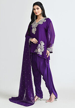 Hand Embroidered Organza Pakistani Suit in Purple