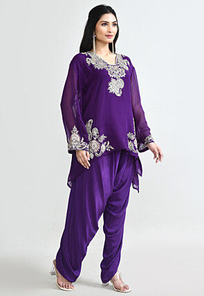 Hand Embroidered Organza Pakistani Suit in Purple