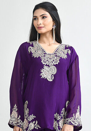 Hand Embroidered Organza Pakistani Suit in Purple