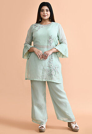 Hand Embroidered Organza Pakistani Suit in Sea Green