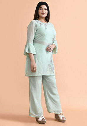 Hand Embroidered Organza Pakistani Suit in Sea Green