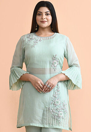 Hand Embroidered Organza Pakistani Suit in Sea Green