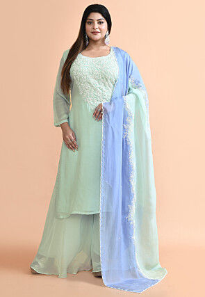Hand Embroidered Organza Pakistani Suit in Sea Green