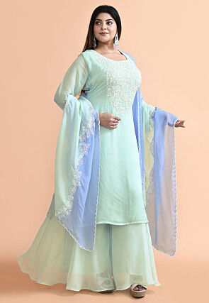 Hand Embroidered Organza Pakistani Suit in Sea Green
